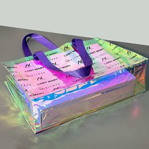 Sac fourre-tout durable en PVC transparent holographique laser, lavable, motif à pois simple, avec poignée, idéal pour le shopping et la vie quotidienne - Product Image 4