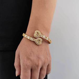 18K Premium Gold Vermeil Halo Pave S925 <b>Silver</b> Iced Heart <b>Cuff</b> Moissanite Bangles Hip Hop Custom Fine Jewelry Wholesalers B2B - Product Image 1