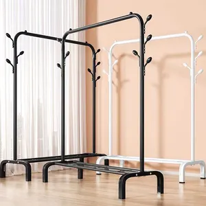 RU White and black hall entryway free standing tree hanging bag hat jacket umbrella metal clothes hanger stand with shoe rack