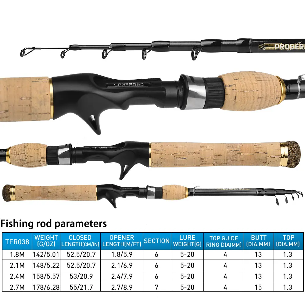 Canna da pesca in mare 1.8m/2.1m/2.4m/2.7m portatile in carbonio retrattile M manico dritto