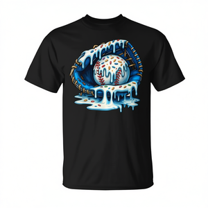 T-shirt unisexe pour adulte à manches courtes et col rond, imprimé numériquement, motif gants de baseball et confettis de crème glacée, Sports et jeux - Product Image 2