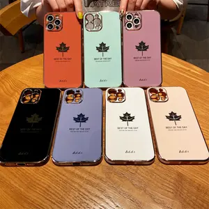 Maple Leaves Electroplated Mobile Phone Casesoft Tpu Protective Cover For Iphone 6 7 8 Plus X Xr 11 12 13 14 Pro Max Case