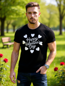 T-Shirt in Cotone da Uomo con Stampa Cuore 'Happy Valentine's Day', Casual, Manica Corta, Vestibilità Regolare, Collo Tondo, Lavabile in Lavatrice - Product Image 2