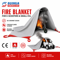 Couverture anti-feu pour trottinette électrique 4*5m, grise, double face en fibre de verre silicone avec coins renforcés rouges et sangles de traction