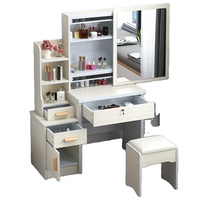 Meuble de rangement de chambre à coucher de style minimaliste moderne, coiffeuse miroir avec design à cloisons et miroir LED pour chambre à coucher