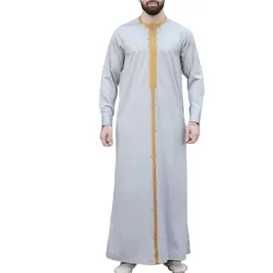 2023 Fabriek Groothandel Hoge Kwaliteit Marokkaanse Stijl Mannen Grijs Mode Borduurwerk Fijne Islamitische Gewaad Moslim Kleding