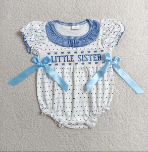 Mameluco de burbujas para bebé Little Sister, azul con lunares y cuadros, con lazo, para recién nacido - Product Image 3