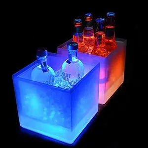 Двухслойное светодиодное ведро для льда, квадратный холодильник для шампанского, вина, напитков, пива