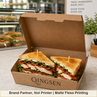 Cajas de Embalaje para Alimentos Desechables Personalizadas de Cartón Kraft Natural Mate Impreso con Bisagras para Sándwiches, Comida para Llevar y Catering