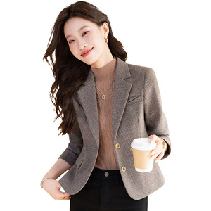 Women's Wool Blazer Gray Solid Color Slim Fit Anti-Wrinkle Suit Jacket For Spring Autumn - Product Image 5