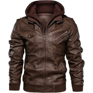 Veste en simili cuir pour homme personnalisée, marron, style motard, coupe-vent avec capuche amovible - Product Image 2