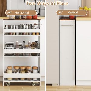 Organizador de estantería de madera delgada de 4 niveles con mango Islas de cocina y carros Carro de almacenamiento rodante estrecho de 4 niveles para lavadora secadora - Product Image 5
