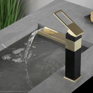 SANIPRO fabbrica cinese SUS304 a manico singolo oro nero bagno cascata acqua calda e fredda miscelatore rubinetti per lavabo rubinetti