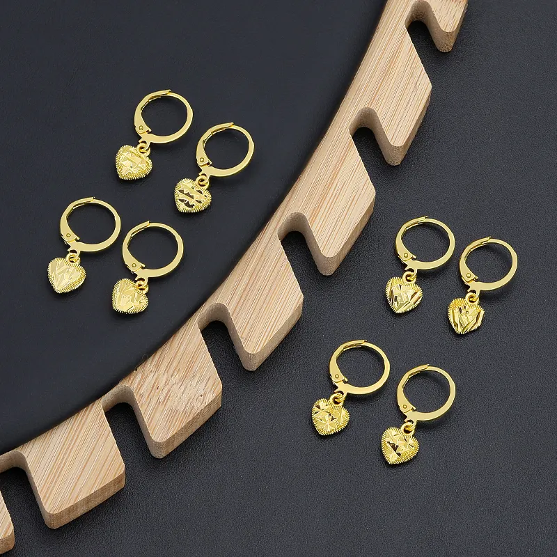 Jin Xiuxing Women Fashion 24K Gold Chunky Charm Earring Set Designer Korean Drop Heart Stud Hoop Huggie Earrings