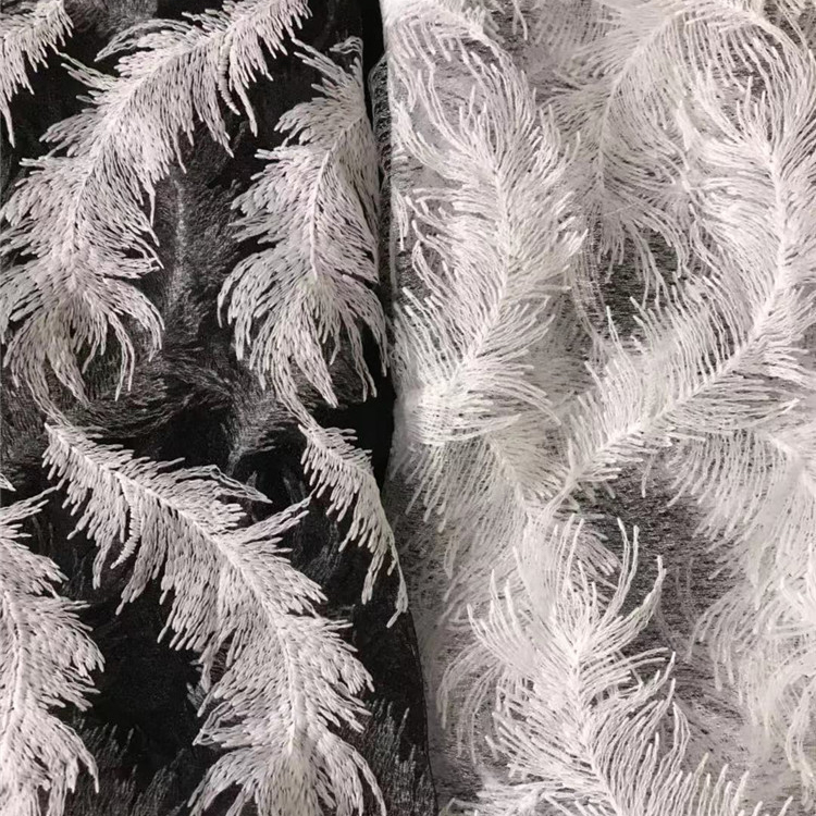Популярный дизайн, ткань с перьями, ткань с черными перьями для свадебной вечеринки, для танцев, вышивка, кружевная ткань с перьями