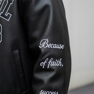 ES produttore di abbigliamento da <span class=keywords><strong>uomo</strong></span> pesante oversize in pelle PU con ricamo Patch con Zip giacche Street Wear con pellicce - Product Image 3