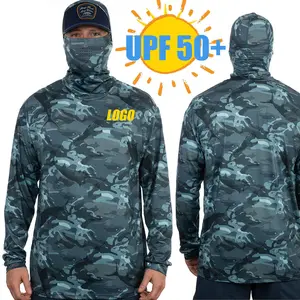 Custom Upf 50 Shirt Rash Guard Performance Camisas para hombre Sudadera con capucha de manga larga Malla ventilada Uv Sun Fishing Camo Hoodie