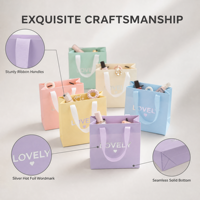 Sacs shopping en papier couleur pastel avec poignées en ruban, emballage cadeau imprimé pour boutique, vente au détail, beauté, mariage, événement