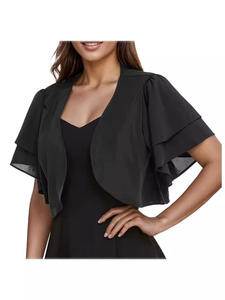 Chaqueta de Gasa sin Cuello para <span class=keywords><strong>Mujer</strong></span>, Linda, de Doble Capa, Color Negro, <span class=keywords><strong>Blanco</strong></span> y Rosa - Product Image 6