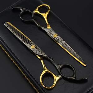 <span class=keywords><strong>Ciseaux</strong></span> <span class=keywords><strong>de</strong></span> coiffure professionnels à lame droite en damas noir et or <span class=keywords><strong>de</strong></span> 6,0 pouces pour la dégaine et la coupe <span class=keywords><strong>de</strong></span> franges - Product Image 2