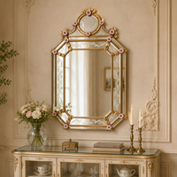 JINS Grande œuvre d'art en techniques mixtes, Miroir classique, Miroir antique, Miroir vintage, Peinture sur verre, Décoration murale moderne