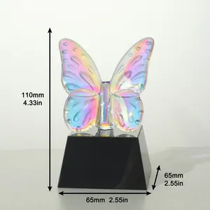 Di alta qualità su misura di piccole dimensioni farfalla cristallo inciso trofeo di vetro premi con Base nera per i regali Souvenir