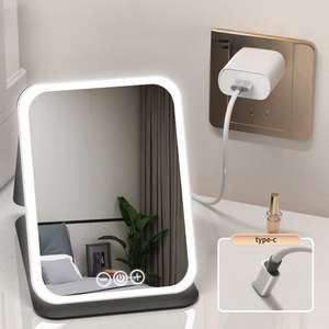 Espejo de Maquillaje LED Recargable Plegable de Doble Cara con Carcasa de Cuero Sintético de Alta Calidad con Descuento - Product Image 2