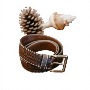 Ceinture pour homme en cuir de vachette de haute qualité, boucle carrée en cuivre, double couture, tressée, 35 mm, texture fine, usage quotidien décontracté - Product Image 1
