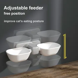 Sticker Type Wall-mounted Plastic Pet Cat Dog Feeder For Food And Water