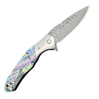 Couteau de poche pliant HL personnalisable en acier Damas léger, pointe de lance, incrustation en résine et coquille d'ormeau, durable pour le camping et les voyages