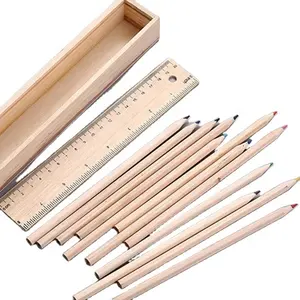 Caja de lápices de madera de pino con tapa deslizante, gran regalo escolar para niños, impresión a escala personalizada, venta al por mayor