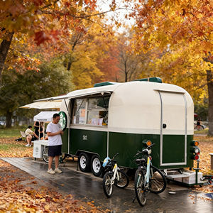 Food Truck Retro Verde y Blanco Diseñado para Reuniones Otoñales en el Parque, Sirve Helados, Lattes Especiales y Postres Caseros - Product Image 2