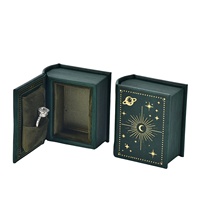 Nouvelle boîte à bijoux vintage en forme de mini livre, en cuir PU éponge, imprimée quatre couleurs, estampée à chaud, pour rangement de bagues, pendentifs et montres motif ciel étoilé