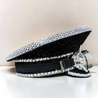 Casquettes de Capitaine Noires à Paillettes Personnalisées, 3 MOQ, avec Lunettes Steampunk et Strass à Pointes Argentées, pour Rave, Festival, Fête, Plage et Activités de Plein Air, Vente en Gros