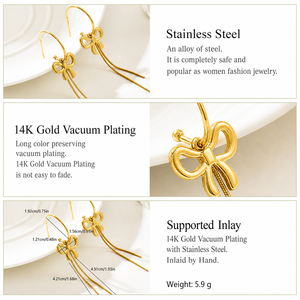Pendientes de gancho con borlas de lazo de acero inoxidable chapados al vacío en oro de 14K - Product Image 5