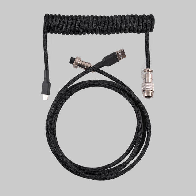 Detachable Aviator Coiled Keyboard Cable Double Sleeved USB a to C Coiled Cable for Gaming Mechanical Keyboard