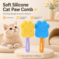 Peigne de massage portable en silicone pour animaux de compagnie, design patte de chat, autonettoyant, outil doux de toilettage et de démêlage pour chats et chiens, pour le bain à domicile