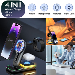 Base de Carga Inalámbrica Magnética 4 en 1 para <span class=keywords><strong>iPhone</strong></span> 12 13 14 Pro Max, Lámpara de Ambiente, Estación de Carga para Airpods Pro3, Reloj 8 7 6 5 4 - Product Image 3