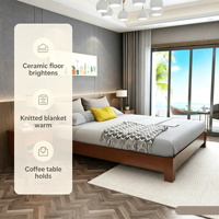 Meubles modernes en bois massif, lit moelleux Queen Tatami, style japonais avec rangement