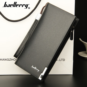 Baellerry <b>Men's</b> Long <b>Wallet</b> <b>Black</b> Leather Zipper Large Capacity Card Holder Anti Theft Business <b>Wallet</b> - Product Image 1