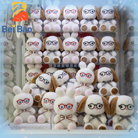 Peluche personnalisée en coton PP, lapin chiot kawaii avec lunettes et nœud papillon, jouet en peluche moelleux pour machine à griffes, en stock