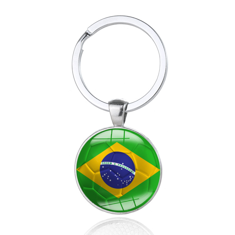 World Cup glass metal keychain Brazil Spain Croatia football soccer flag keychain crafts 2024 wholesale