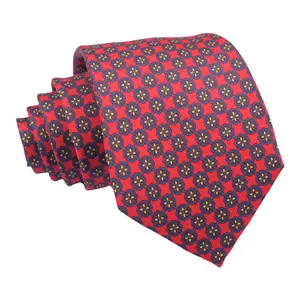 Cravatte Geometry Mens Red Neck Tie Custom 7 Fold Print Silk Ties