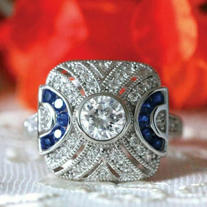 Bague de cocktail géométrique T0754 en argent 925 avec cristaux et strass sertis pavé, bague de fiançailles pour femme - Product Image 1