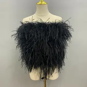 Ladies Fur Cropped Wraps Sleeveless Bustier Feather Corset Tube Top Strapless Ostrich Feather Fur Top Women