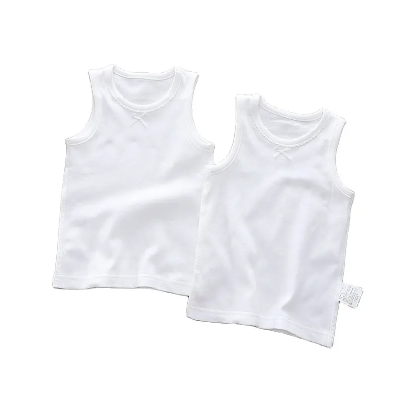 Factory produces low - cost pure white cotton underwear for children comfortable breathable vest for boys and girls