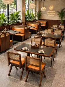 Ensemble de salle à manger en bois et rotin de style Japandi, banquette de café minimaliste avec chaises en rotin tressé, mobilier de café en bois massif de style mid-century - Product Image 6