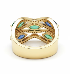 Anillo de Diamantes con Múltiples Piedras Preciosas, Anillo de Diseño en Oro, Estilo Zafiro Azul y Esmeralda, Joyería de Lujo para Boda, Anillo de Declaración - Product Image 4
