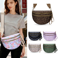 Nouveau sac bandoulière imprimé léopard avec large sangle, sac à bandoulière, sac banane grande capacité, sac banane élégant avec chaîne en acrylique