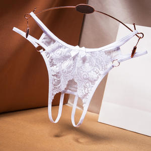 Sous-vêtements féminins en polyamide transparent à motif floral, string taille basse, entrejambe ouvert, sans couture, semi-transparent avec décoration en dentelle - Product Image 4